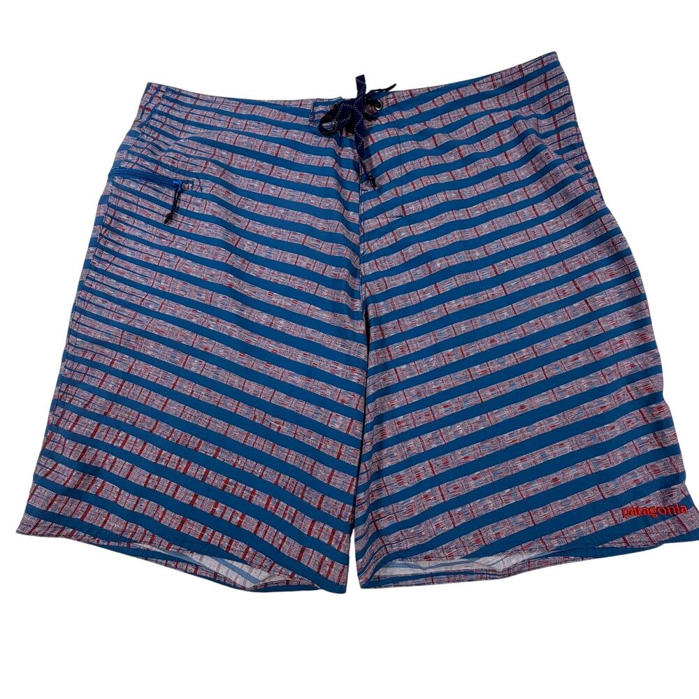 Patagonia Wavefarer Swim Board Shorts Drawstring Blue Red Men’s Sz 38